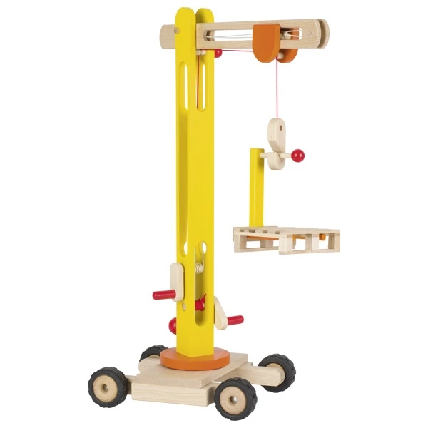 Goki 55975 Houten Hijskraan Op Wielen Houten Speelgoed Geel
